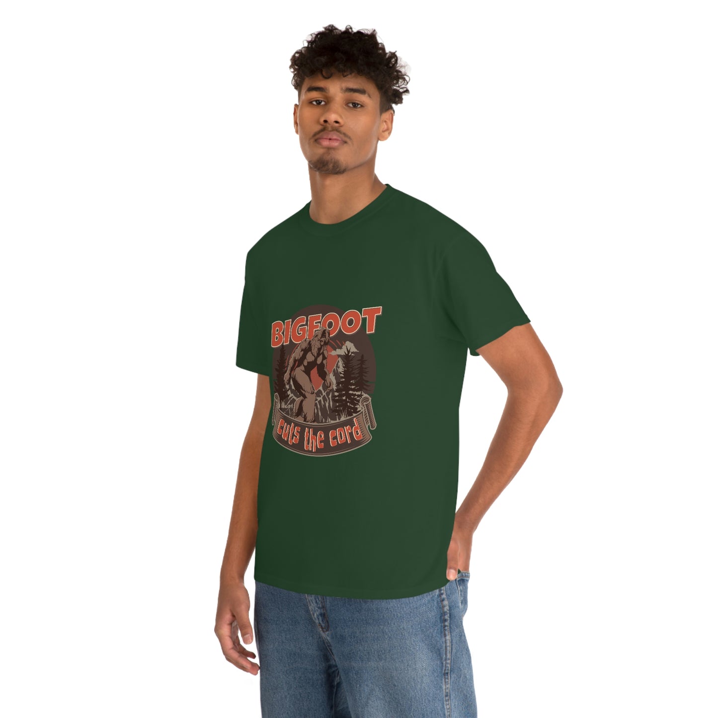 Bigfoot Cuts the Cord Unisex Cotton T-shirt