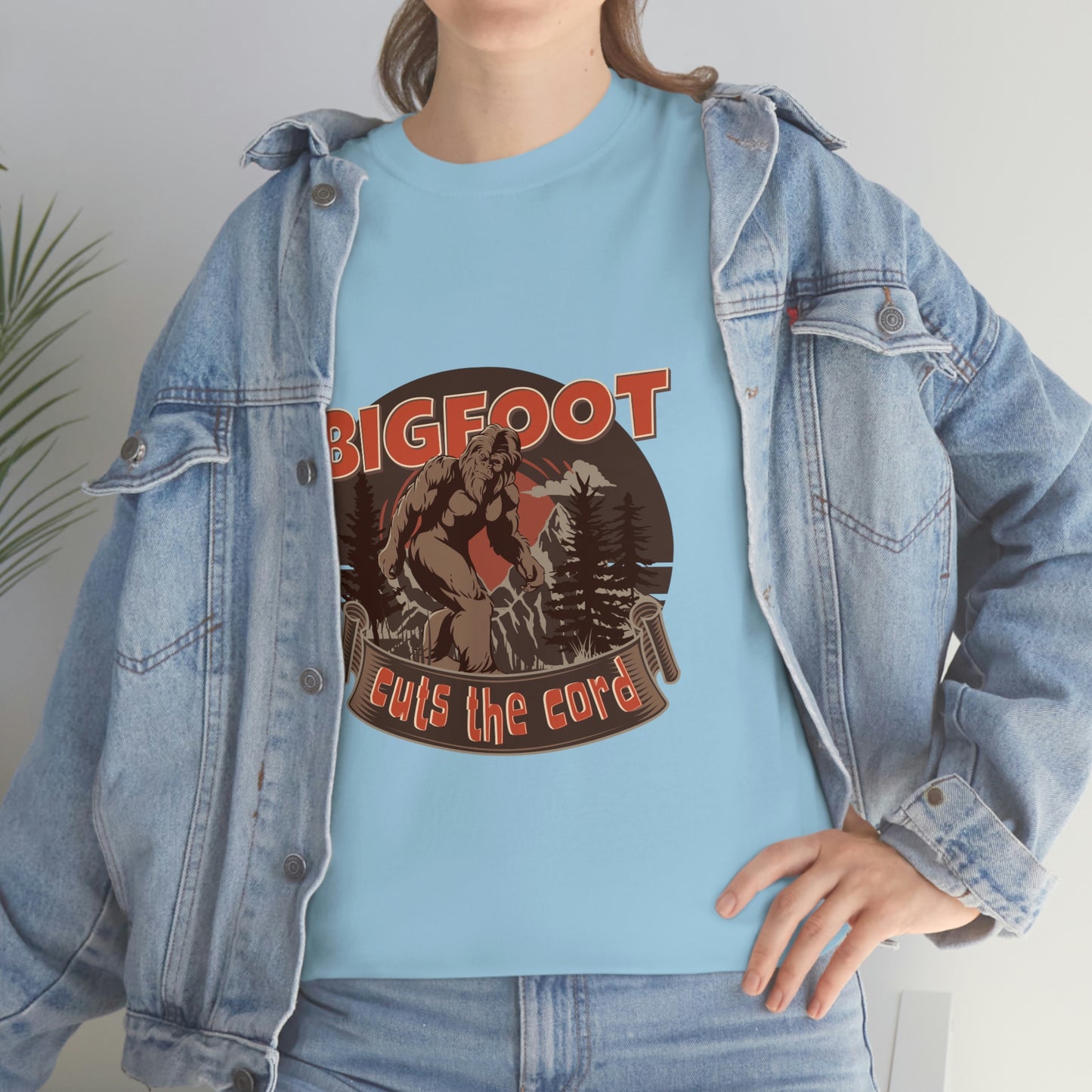 Bigfoot Cuts the Cord Unisex Cotton T-shirt