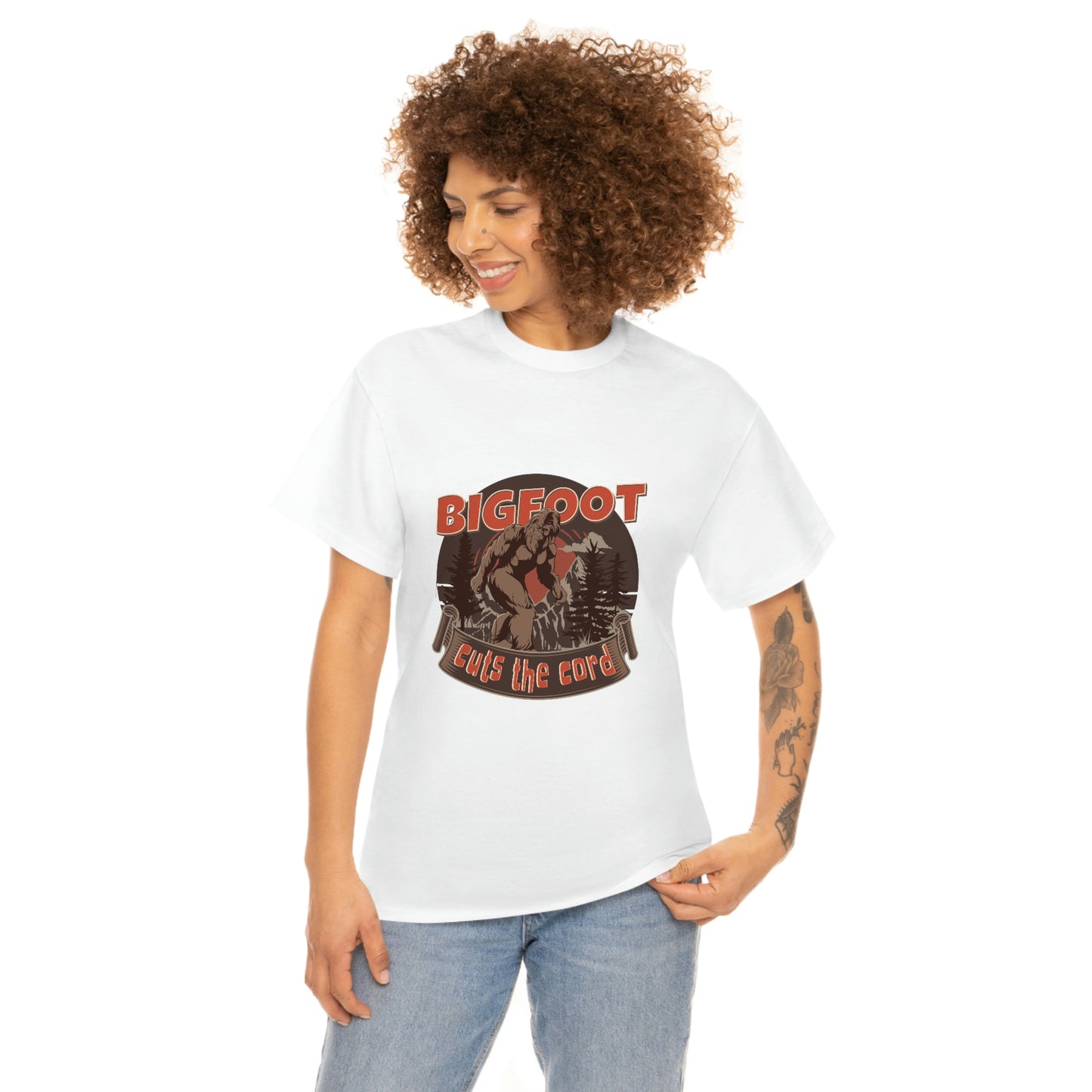 Bigfoot Cuts the Cord Unisex Cotton T-shirt