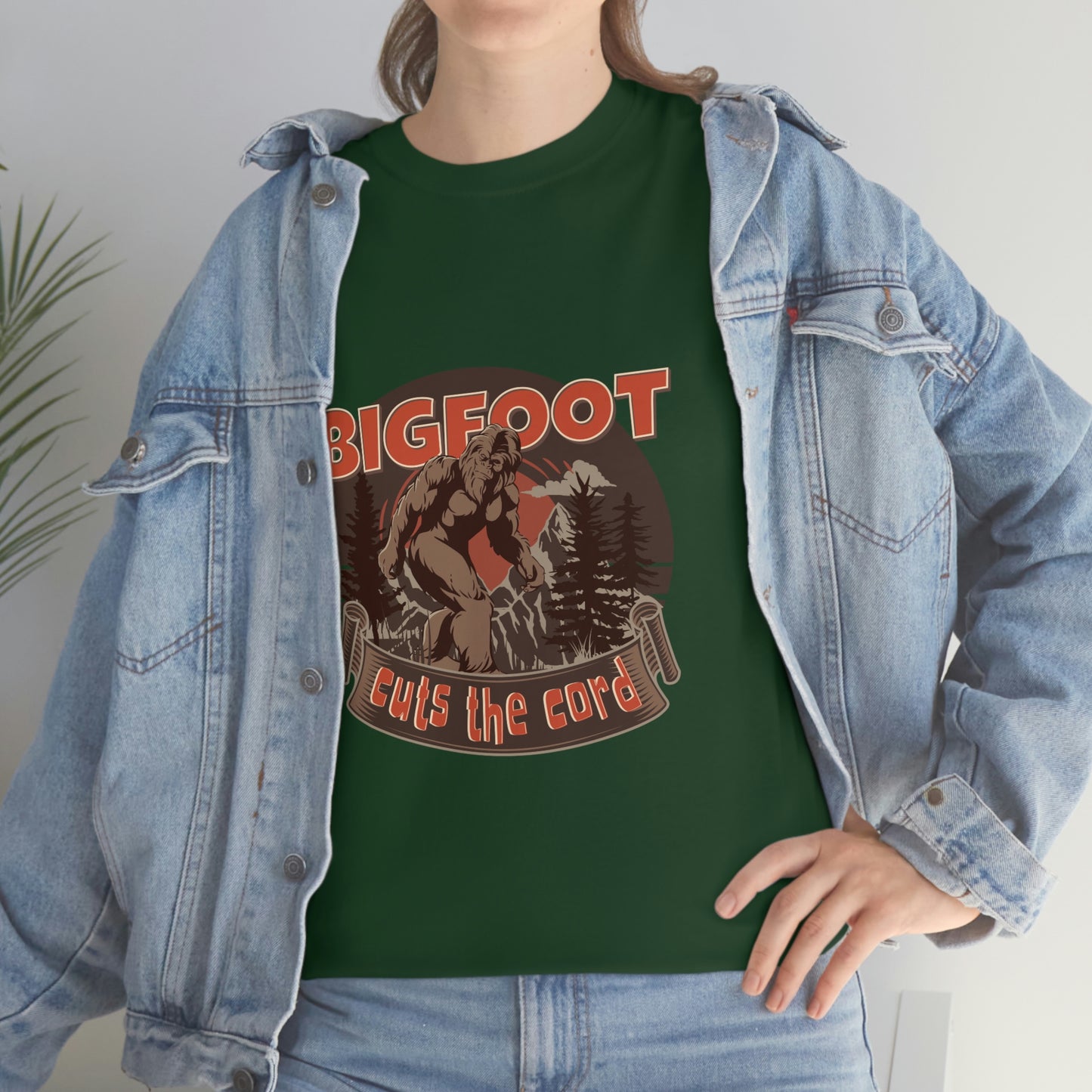 Bigfoot Cuts the Cord Unisex Cotton T-shirt