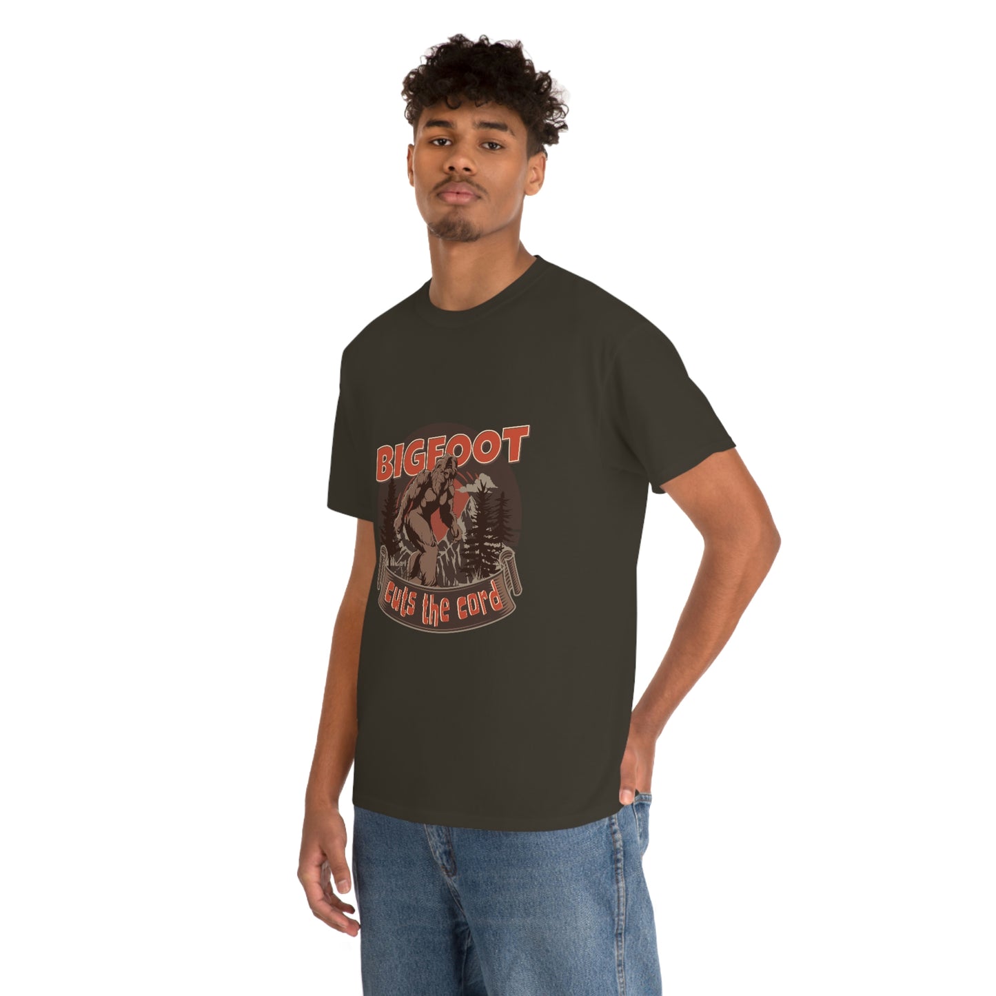 Bigfoot Cuts the Cord Unisex Cotton T-shirt