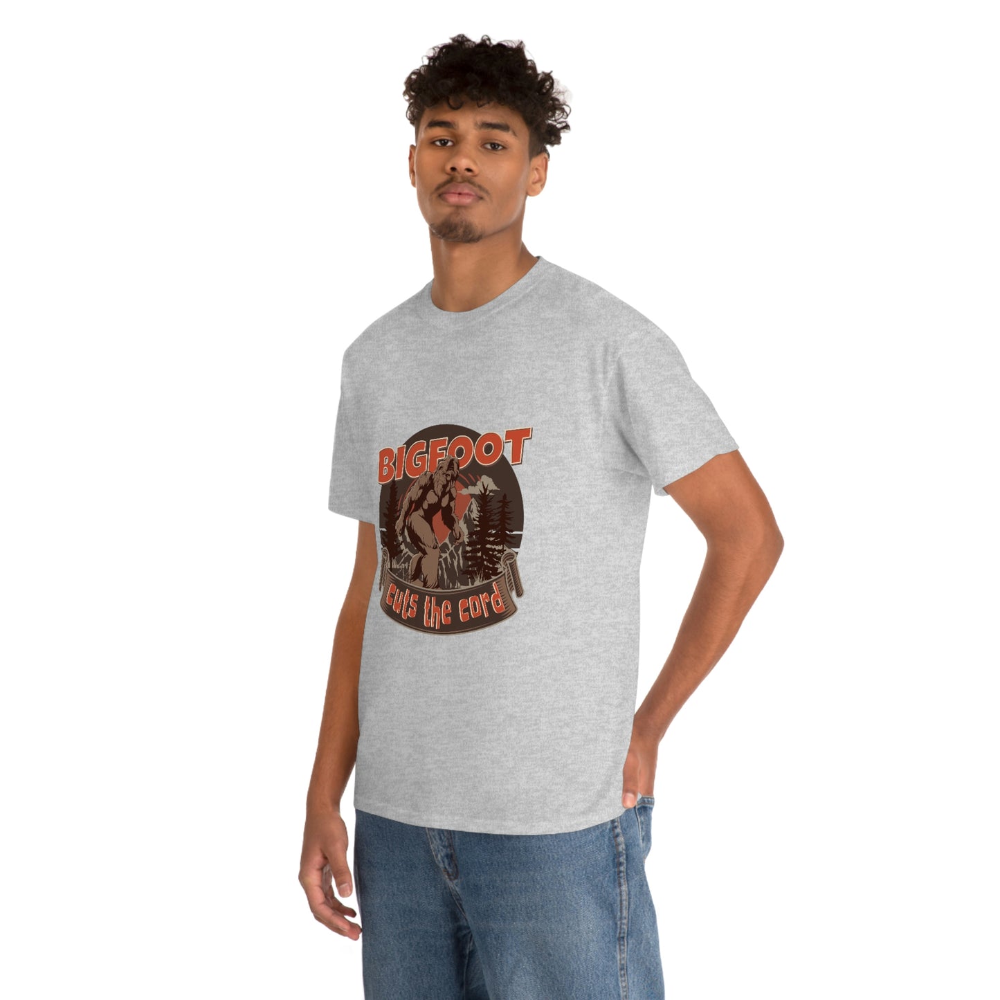Bigfoot Cuts the Cord Unisex Cotton T-shirt