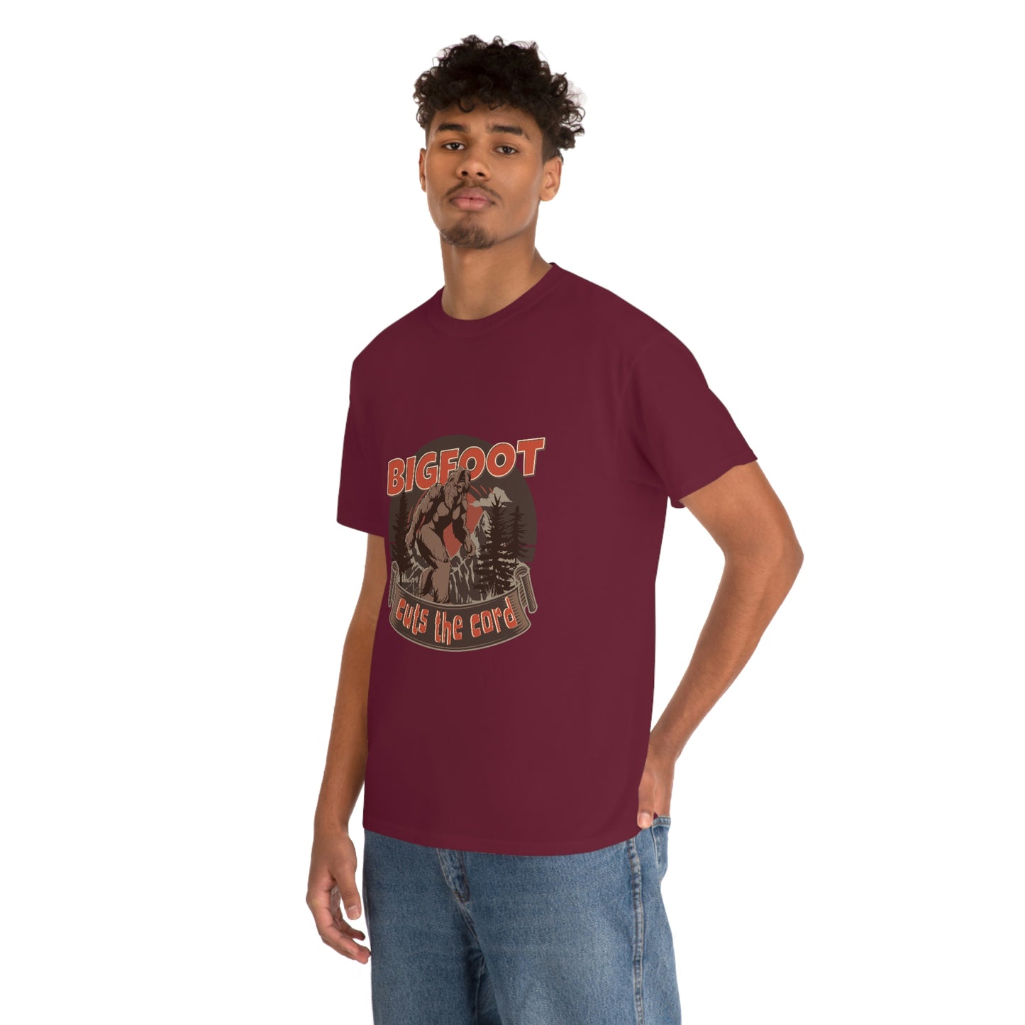 Bigfoot Cuts the Cord Unisex Cotton T-shirt