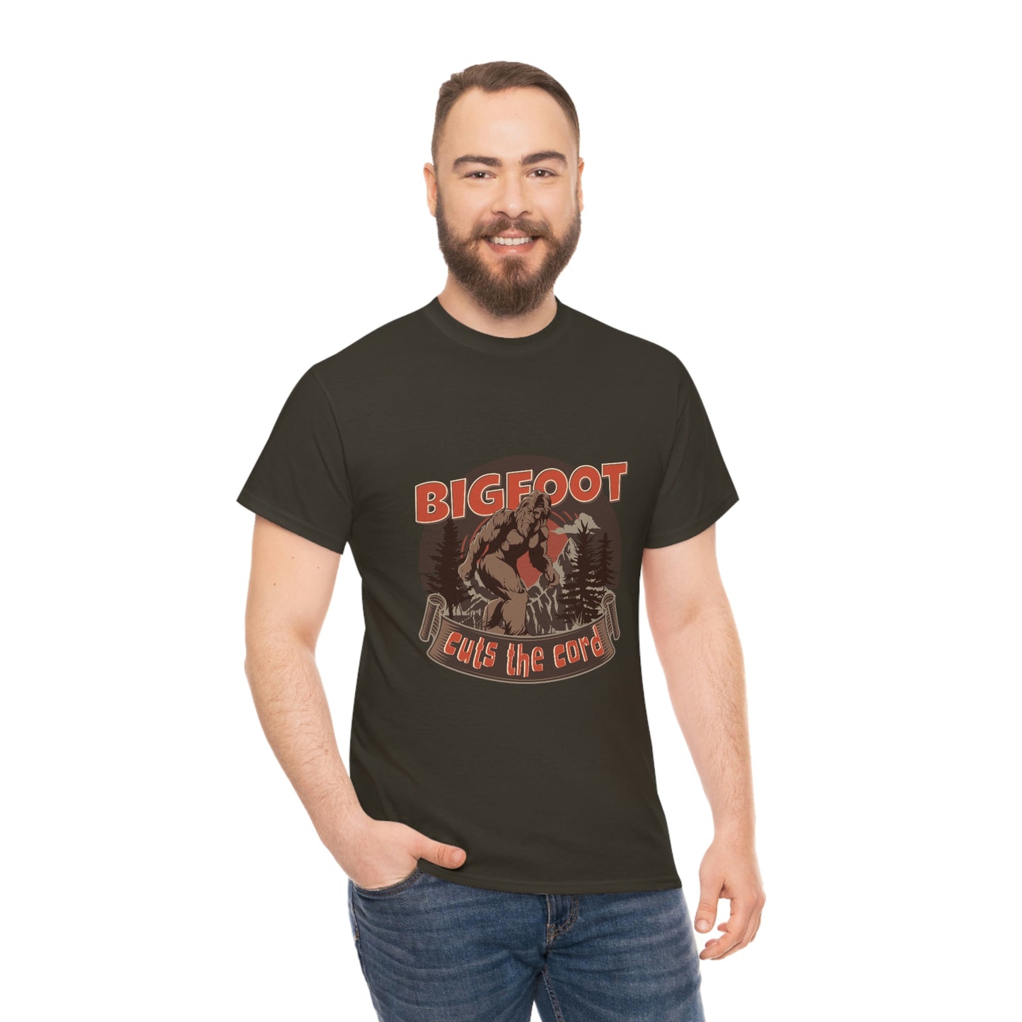 Bigfoot Cuts the Cord Unisex Cotton T-shirt