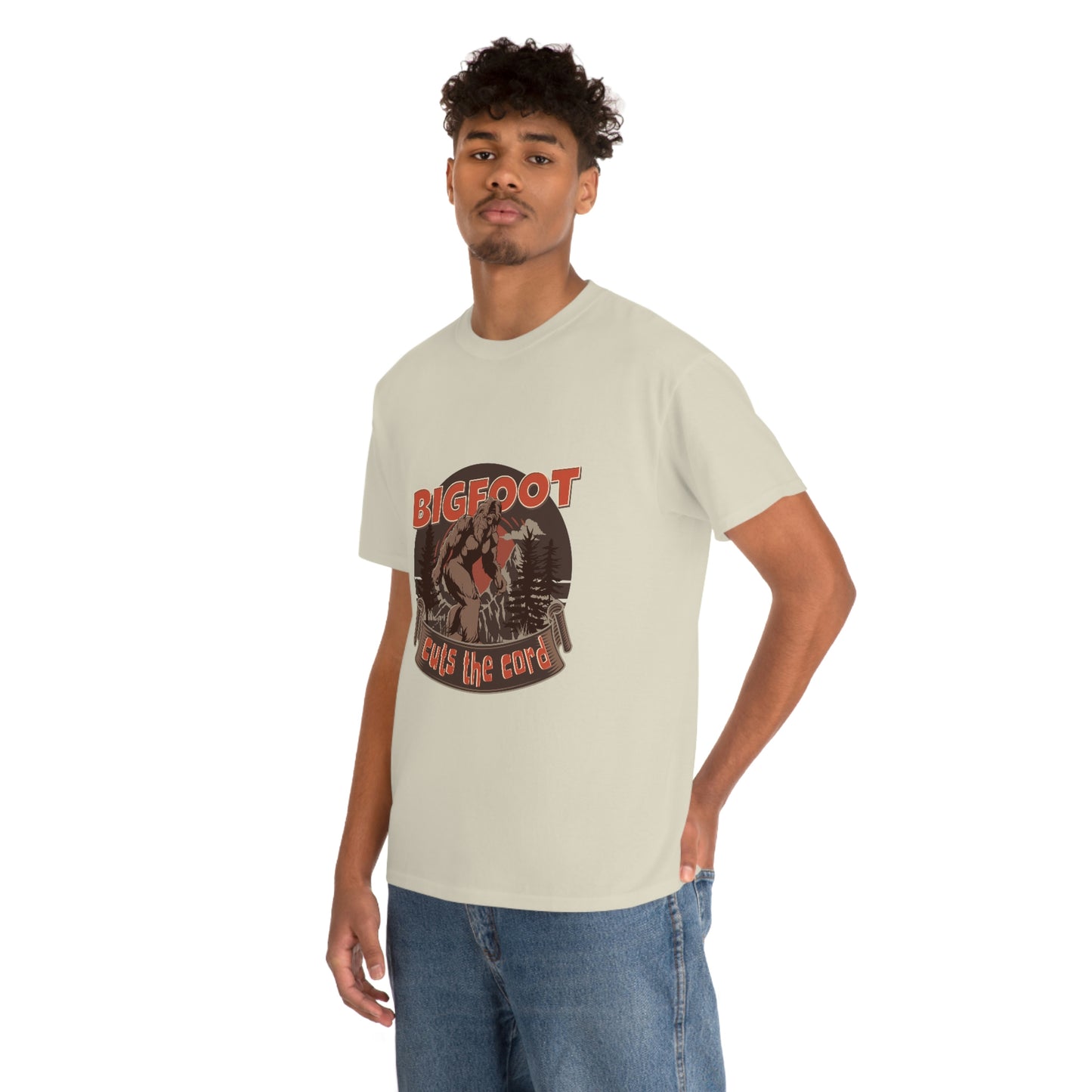 Bigfoot Cuts the Cord Unisex Cotton T-shirt