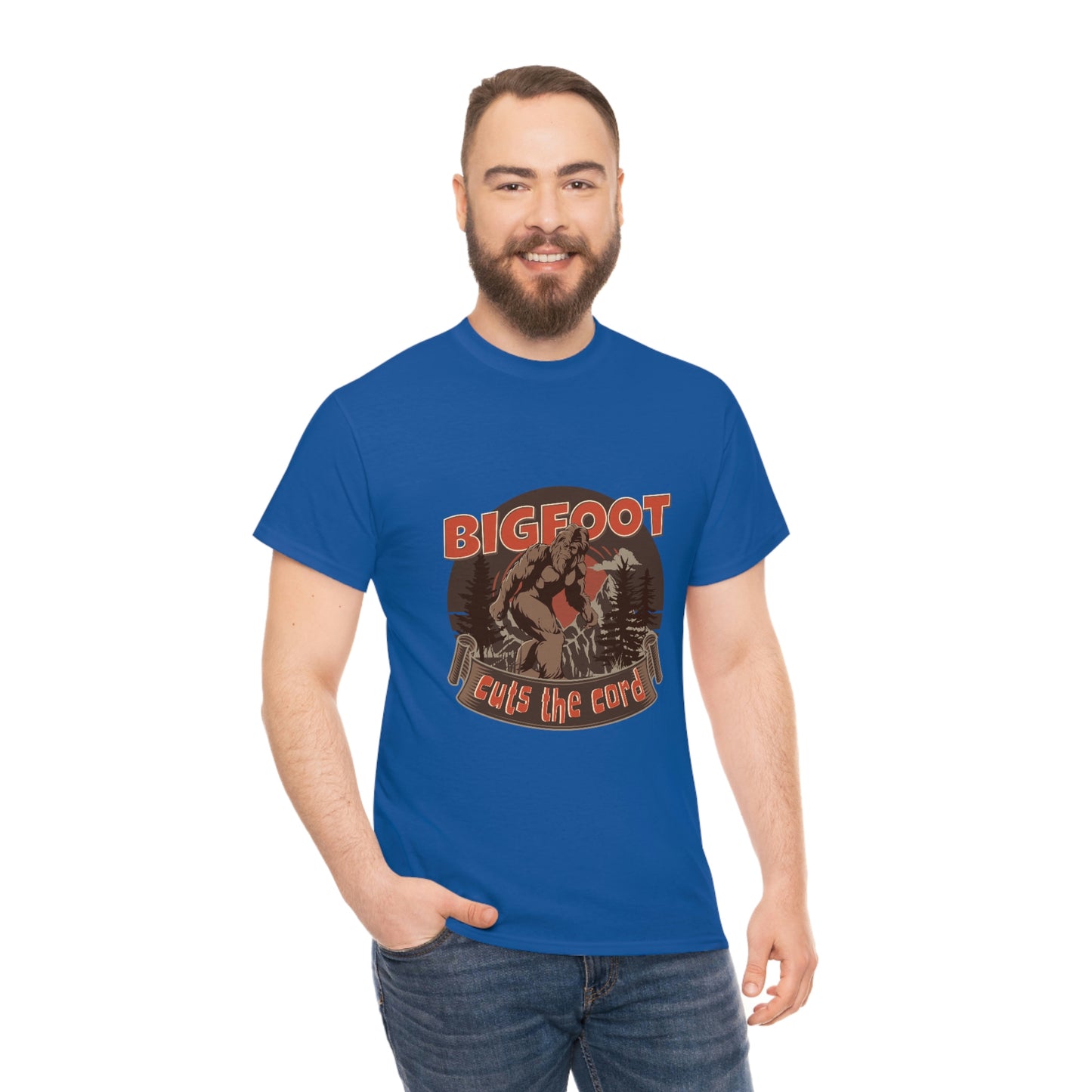 Bigfoot Cuts the Cord Unisex Cotton T-shirt