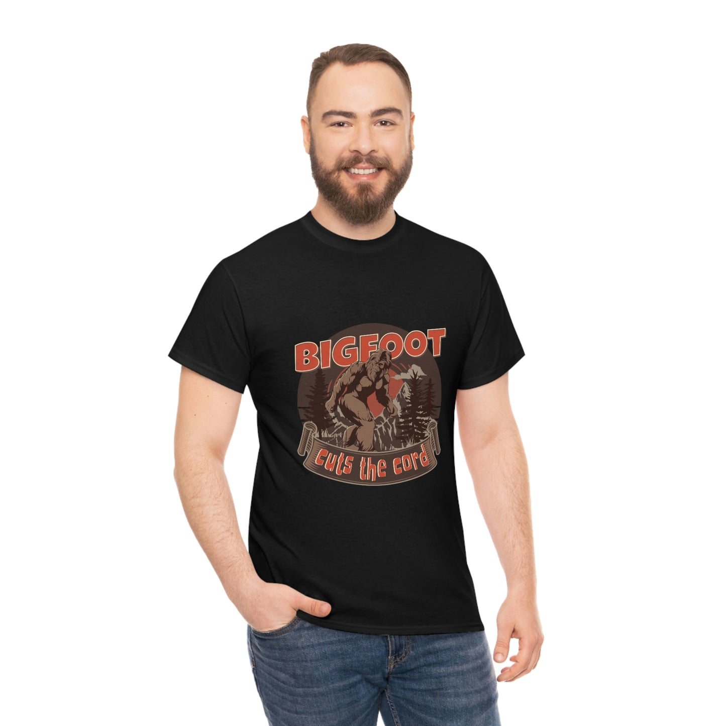 Bigfoot Cuts the Cord Unisex Cotton T-shirt