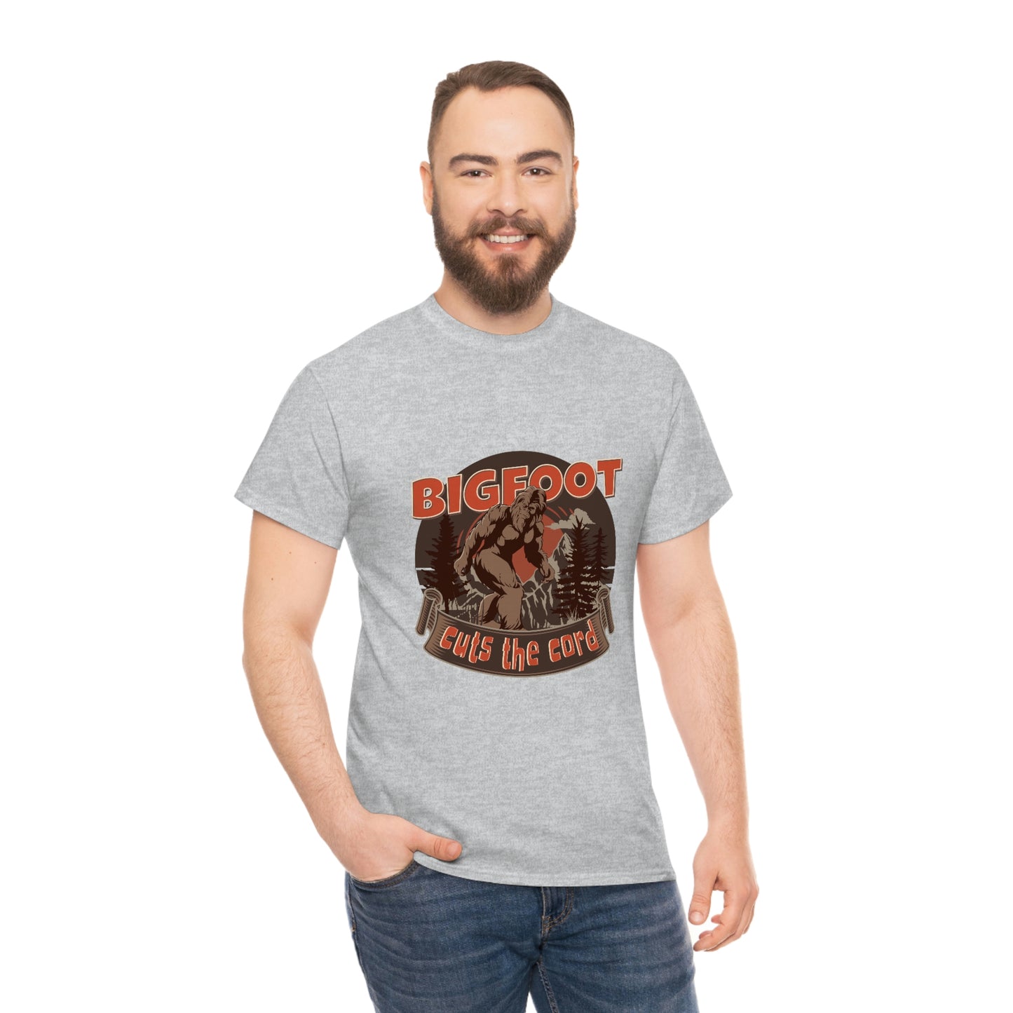 Bigfoot Cuts the Cord Unisex Cotton T-shirt