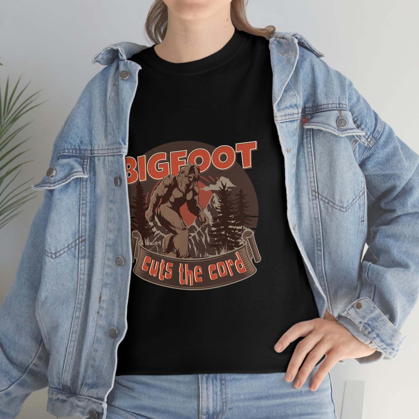 Bigfoot Cuts the Cord Unisex Cotton T-shirt