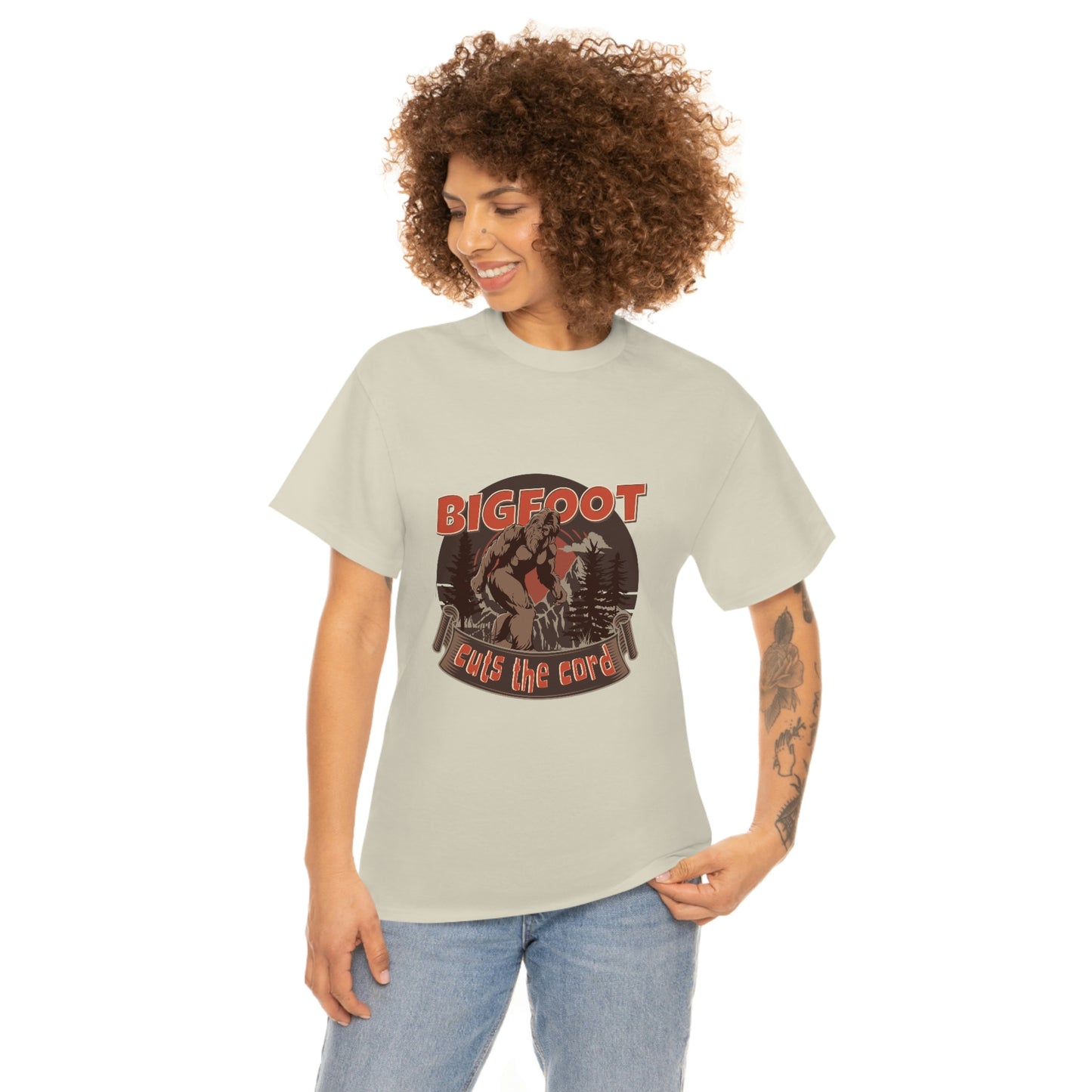 Bigfoot Cuts the Cord Unisex Cotton T-shirt