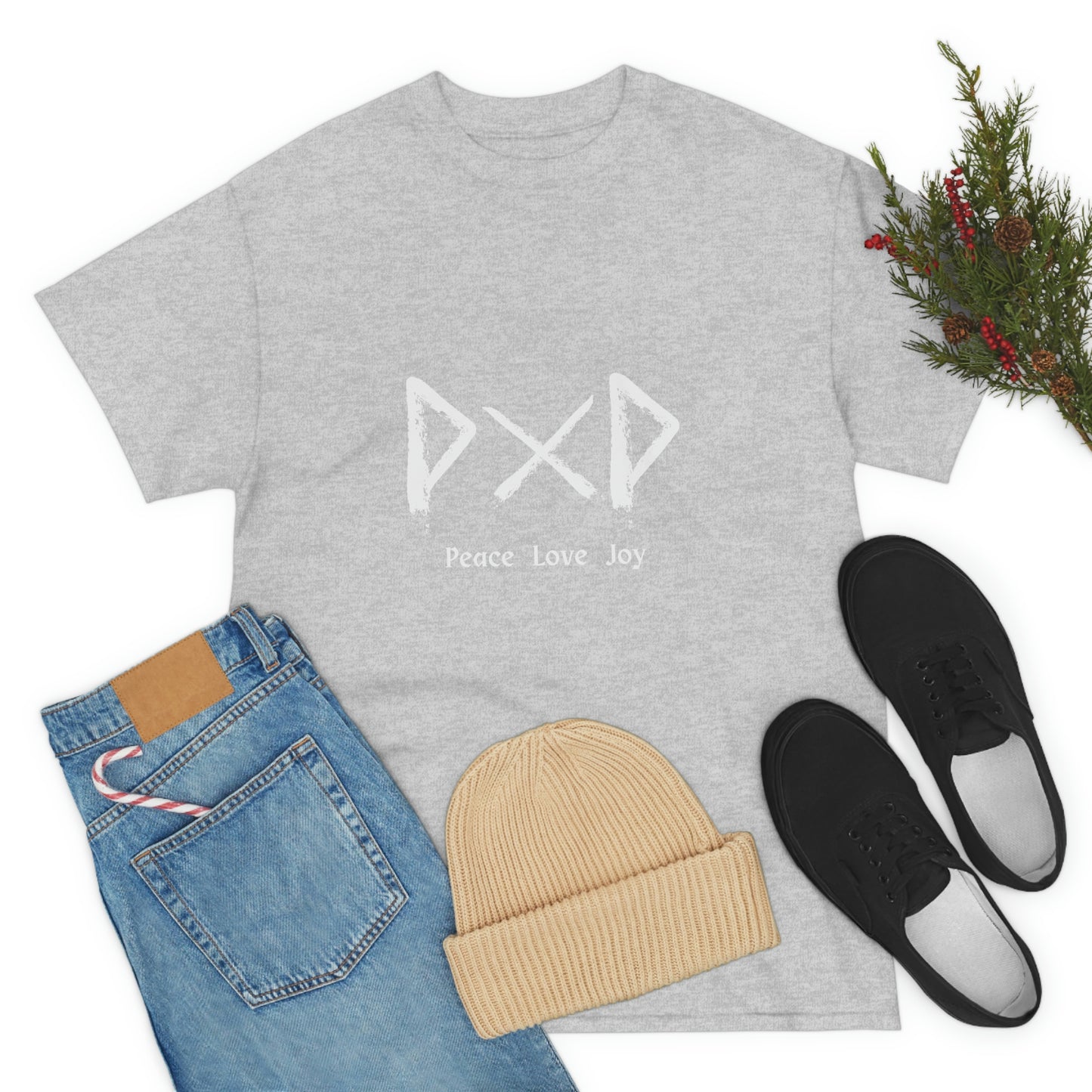 Peace Love Joy Futhark Unisex Cotton T-shirt