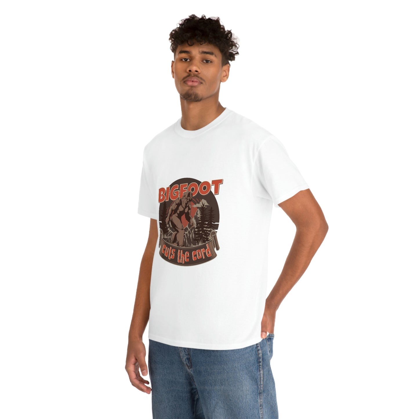 Bigfoot Cuts the Cord Unisex Cotton T-shirt