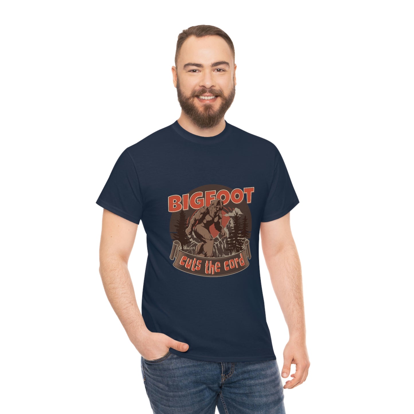 Bigfoot Cuts the Cord Unisex Cotton T-shirt