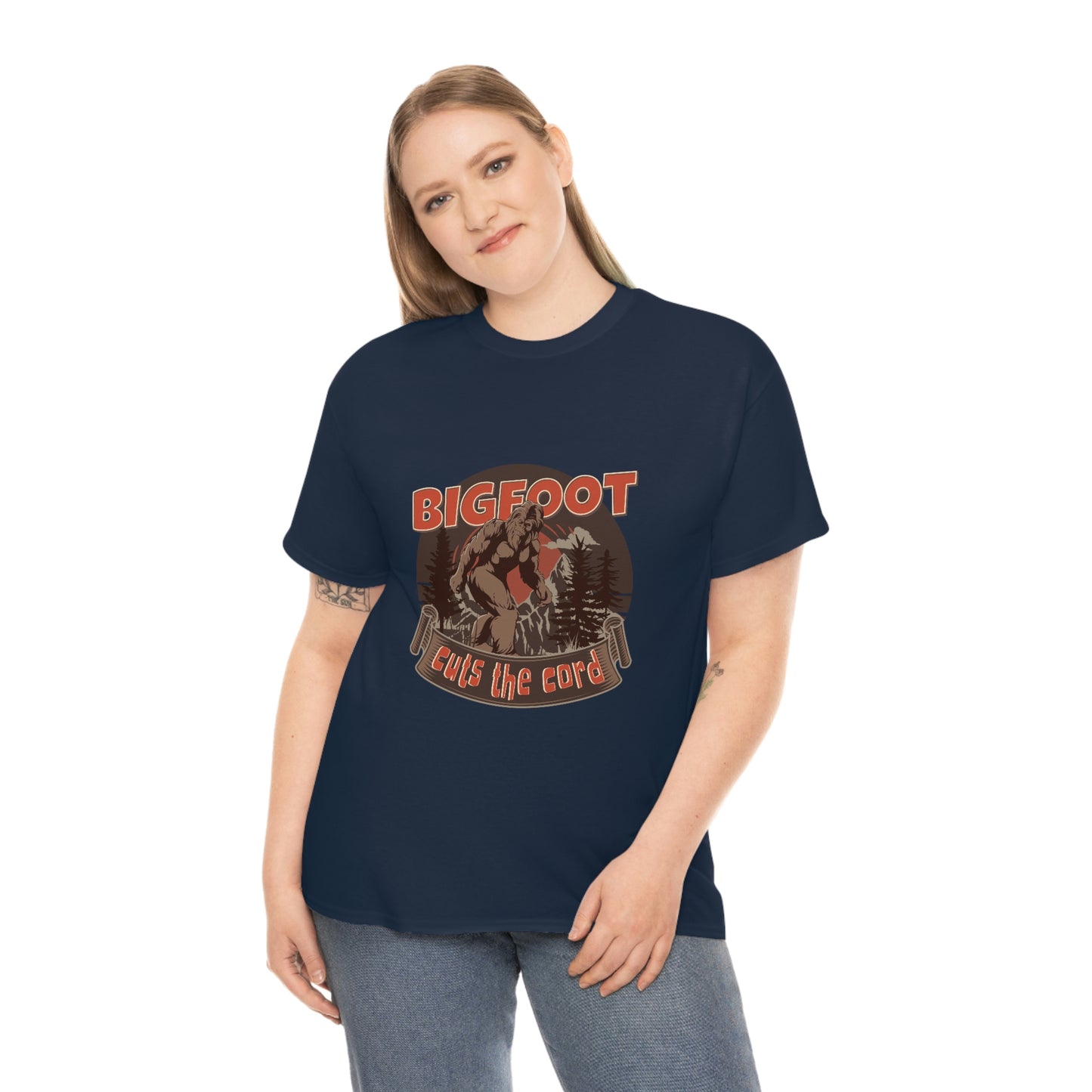 Bigfoot Cuts the Cord Unisex Cotton T-shirt