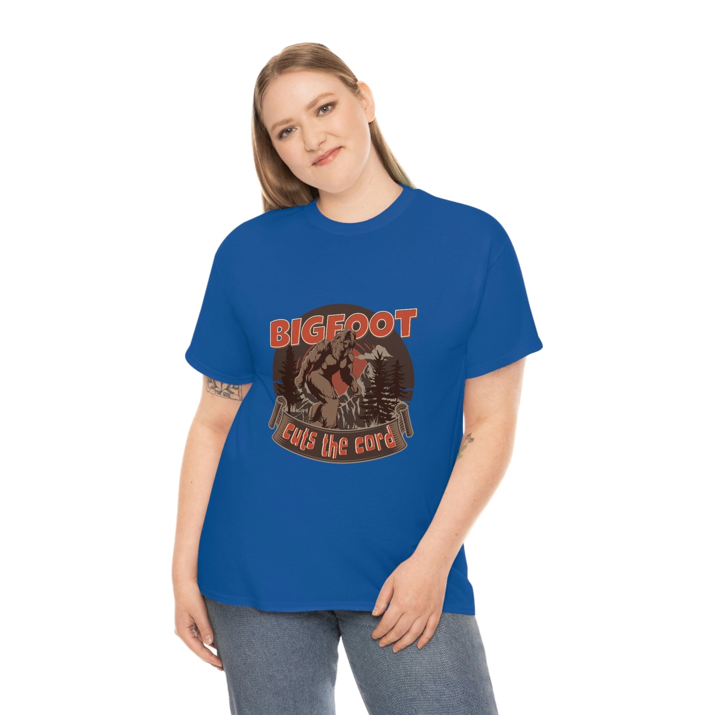 Bigfoot Cuts the Cord Unisex Cotton T-shirt