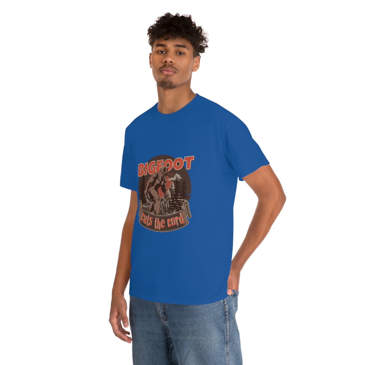 Bigfoot Cuts the Cord Unisex Cotton T-shirt