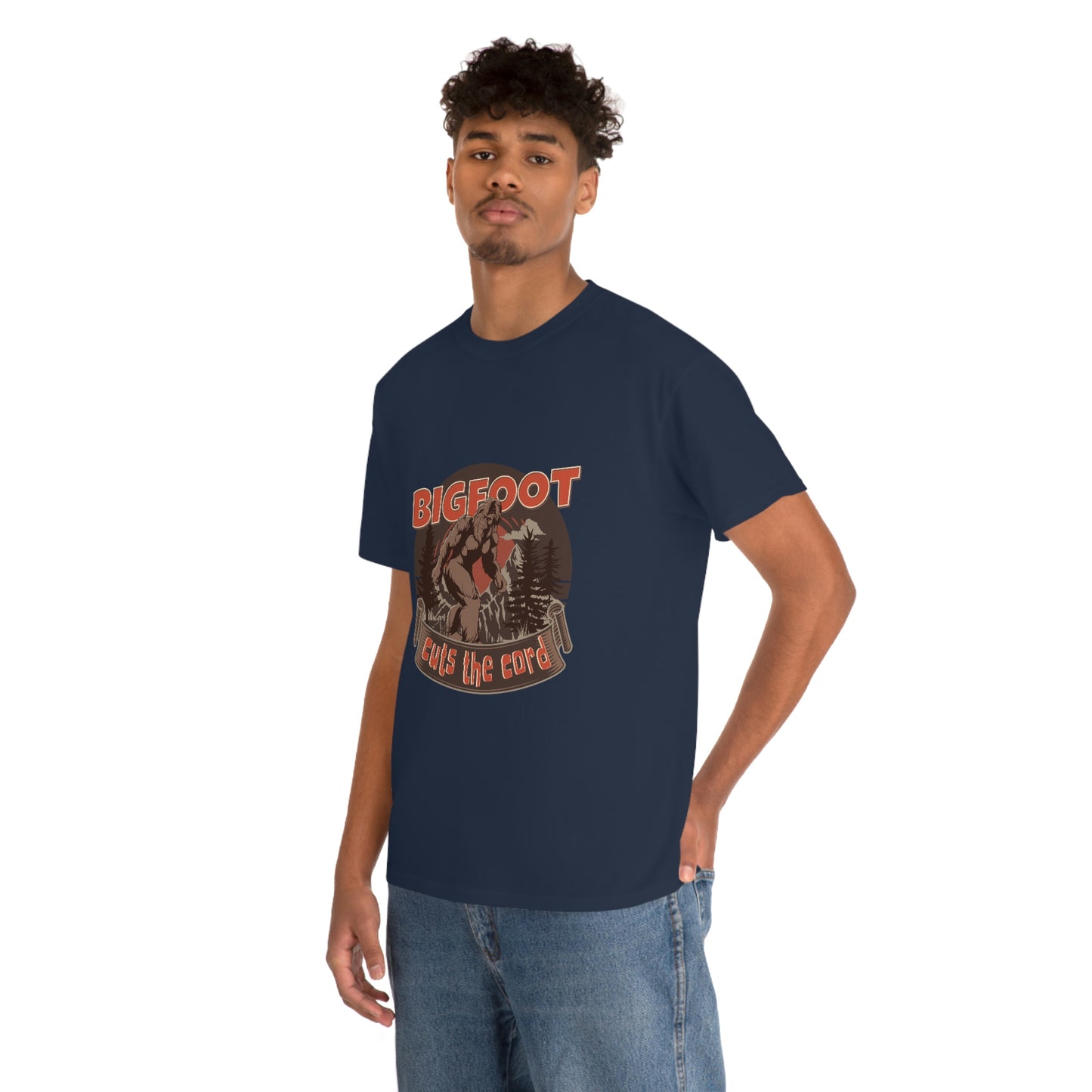 Bigfoot Cuts the Cord Unisex Cotton T-shirt