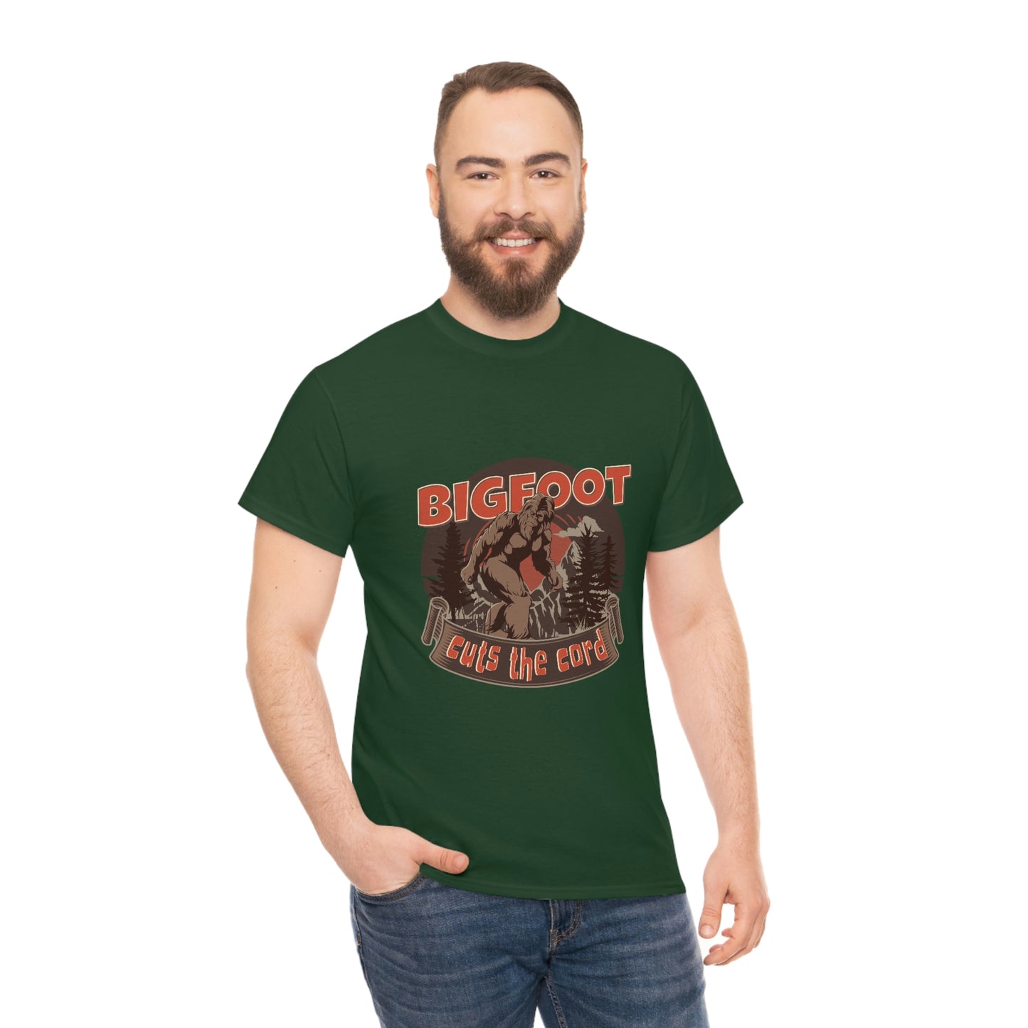Bigfoot Cuts the Cord Unisex Cotton T-shirt