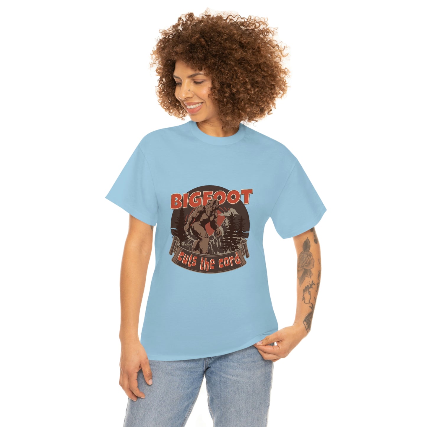 Bigfoot Cuts the Cord Unisex Cotton T-shirt