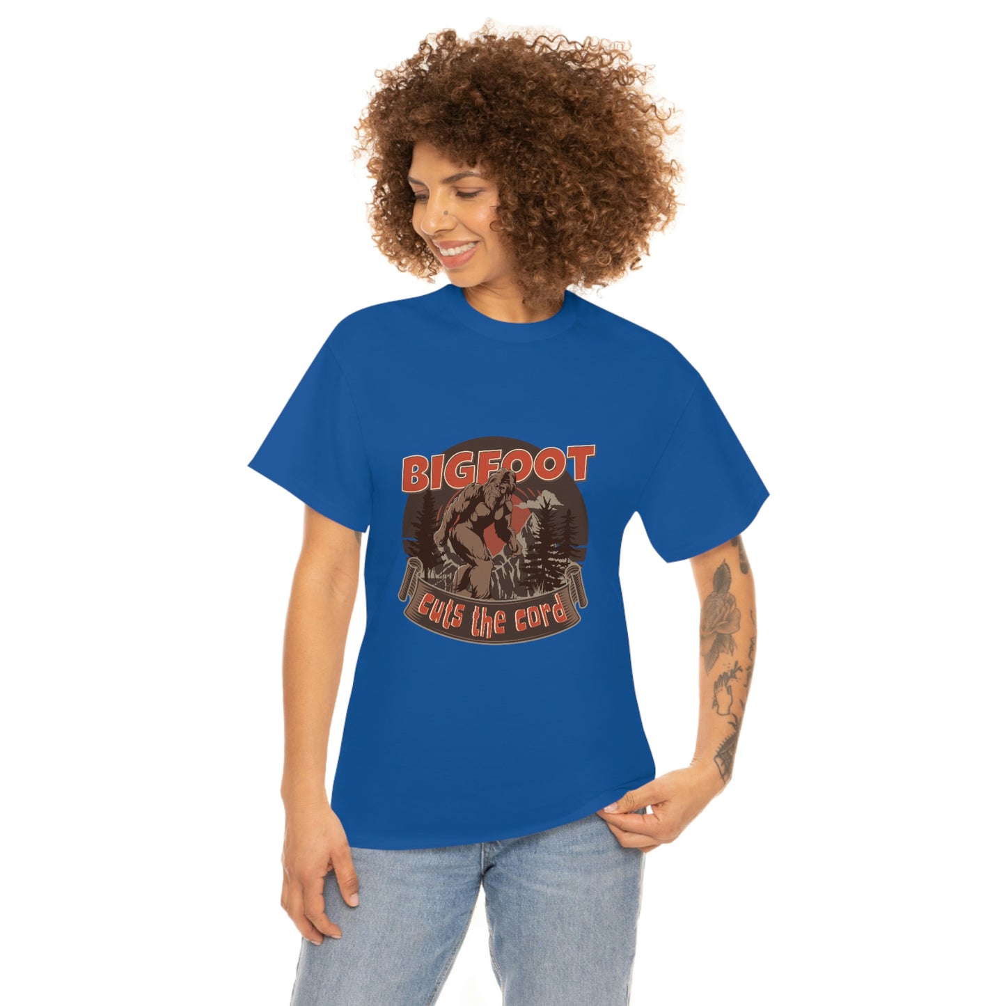 Bigfoot Cuts the Cord Unisex Cotton T-shirt