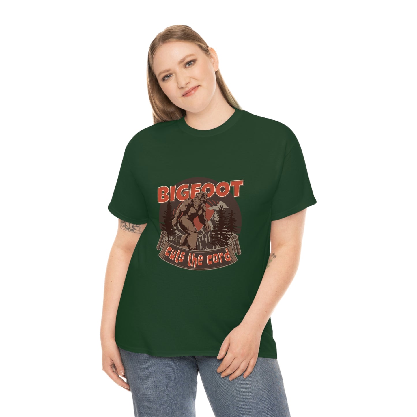 Bigfoot Cuts the Cord Unisex Cotton T-shirt