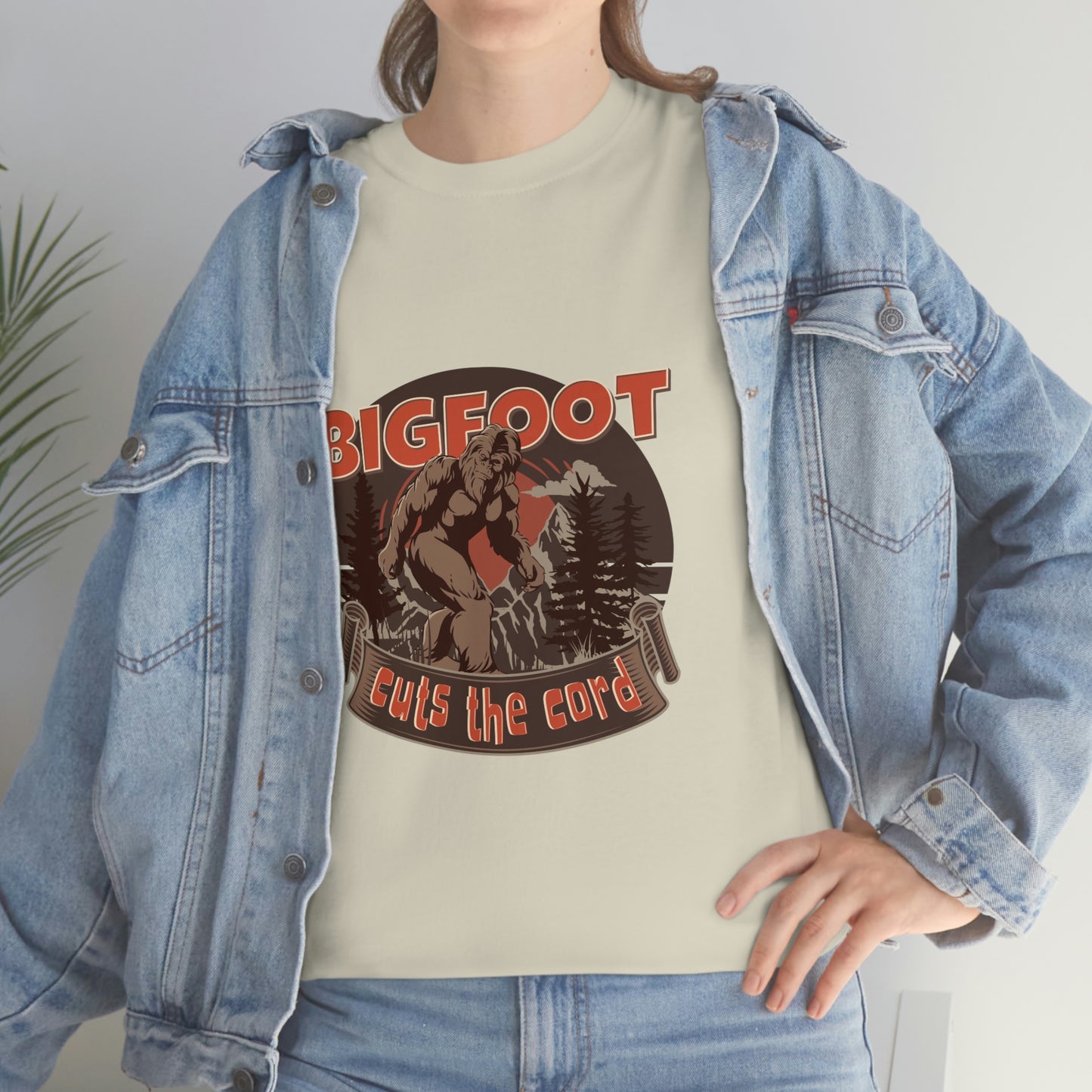 Bigfoot Cuts the Cord Unisex Cotton T-shirt