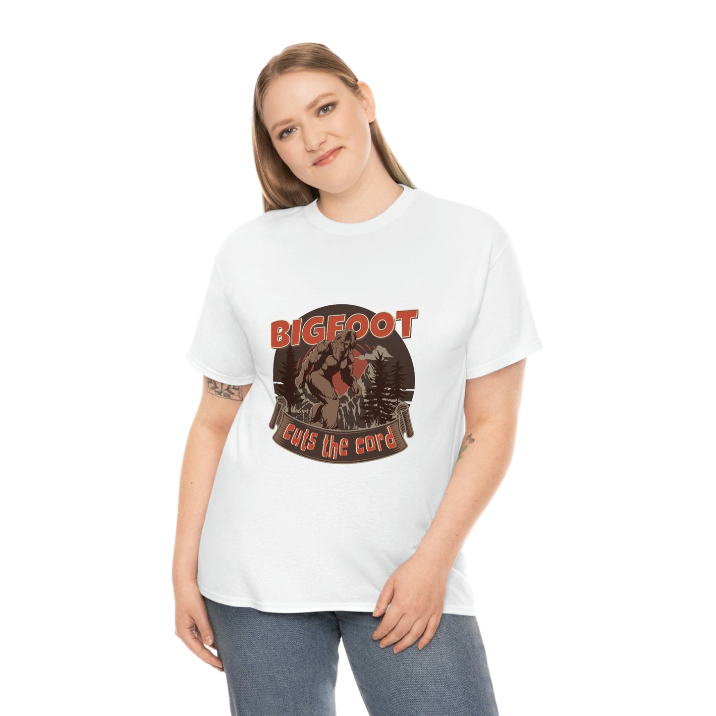 Bigfoot Cuts the Cord Unisex Cotton T-shirt