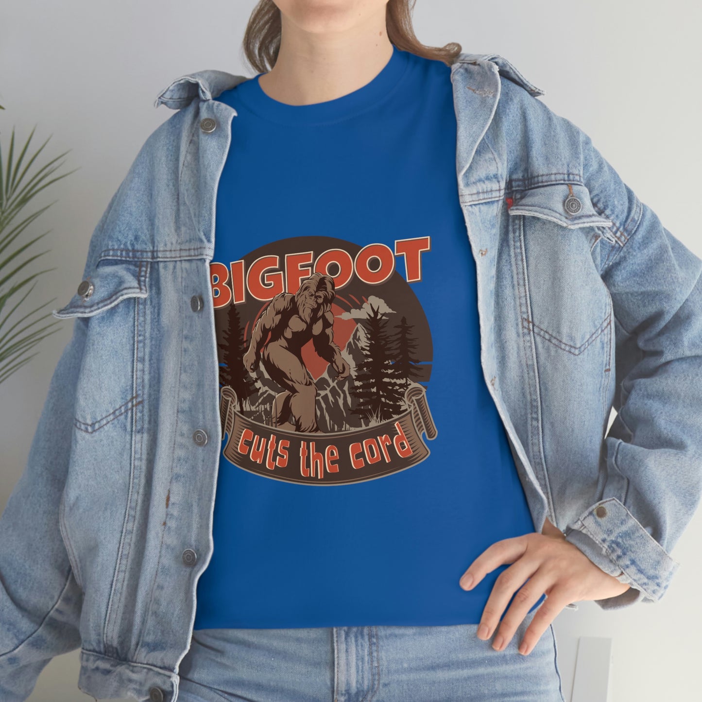 Bigfoot Cuts the Cord Unisex Cotton T-shirt