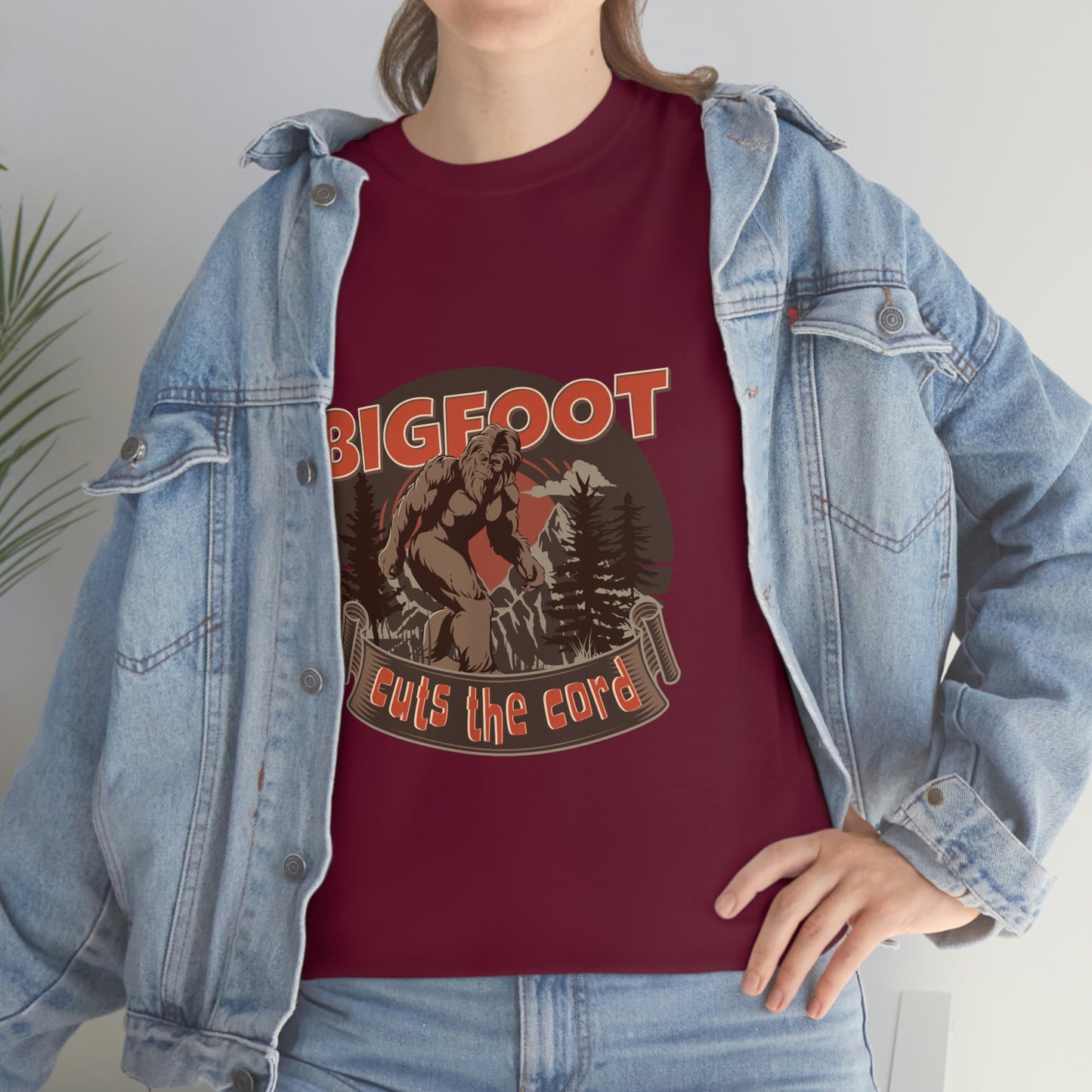 Bigfoot Cuts the Cord Unisex Cotton T-shirt